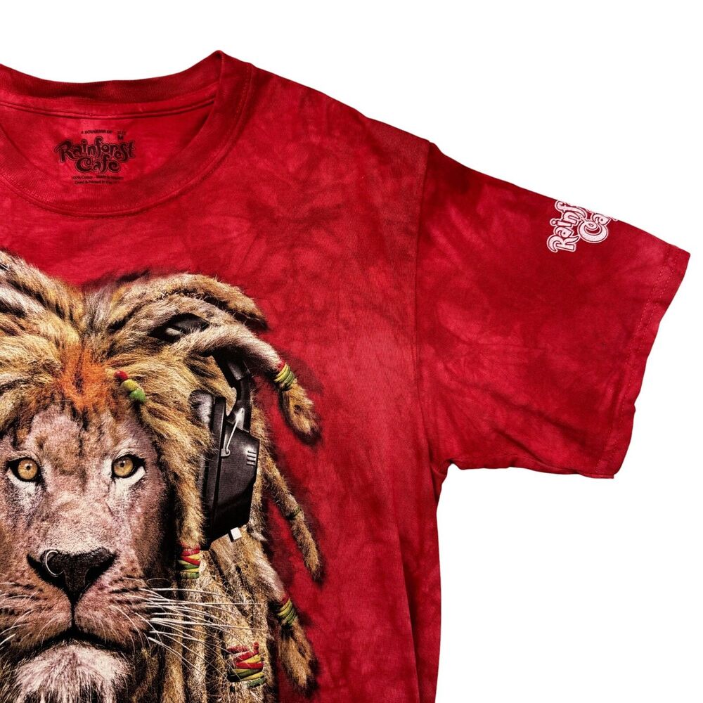 The Mountain Rainforest Cafe Shirt Men's Medium Red Manimals Rasta Lion Tie Dye - Picture 5 of 10